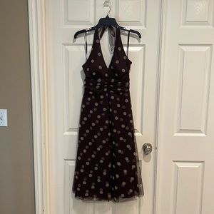 Adorable Backless Brown and White Polka Dotted Party Dress, never worn.